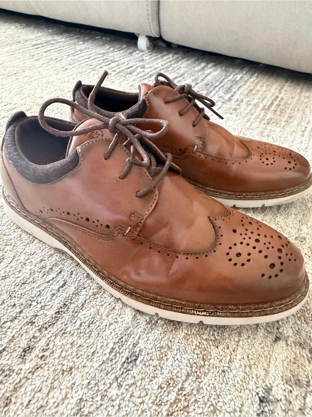 Stacy Adams Boys Dress Shoes size 4M Cognac Brown Wingtip Oxford